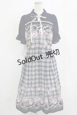 画像1: axes femme / フラワー×チェックワンピース M ネイビー H-26-02-08-014-AX-OP-YZ-ZH