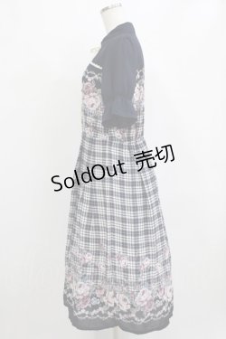 画像2: axes femme / フラワー×チェックワンピース M ネイビー H-26-02-08-014-AX-OP-YZ-ZH