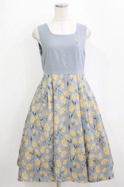 画像1: Fi.n.t / 刺繍入りチューリップ柄ジャンパースカート Free SAX H-26-02-08-021-CA-OP-NS-ZH