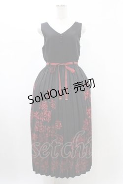 画像1: axes femme / 彼岸花柄プリーツジャンスカ Free ブラック H-26-02-09-039-AX-OP-NS-ZH