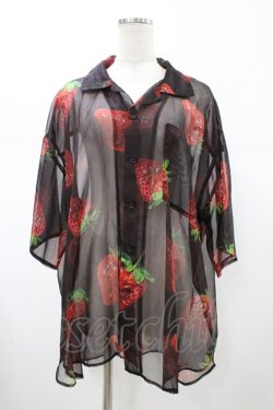 画像1: AXES-X / イチゴプリントシアーシャツ L ブラック H-26-02-09-046-LO-BL-NS-ZH