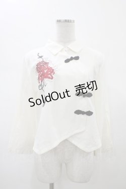 画像1: axes femme / 彼岸花柄ショートシャツ M オフ H-26-02-09-058-AX-BL-NS-ZH