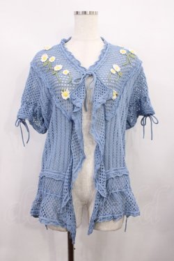 画像1: PINK HOUSE / モチーフ付き透かし編みカーディガン Free ブルーグレー H-26-02-09-1022-LO-TO-NS-ZH