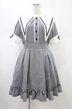 画像1: DearMyLove / 襟刺繍チェックワンピース L ブラック H-26-02-09-025-EL-OP-NS-ZH
