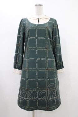 画像1: Fi.n.t / ヨーク切替タイプライター柄ワンピース Free グリーン H-26-02-09-030-CA-OP-NS-ZH