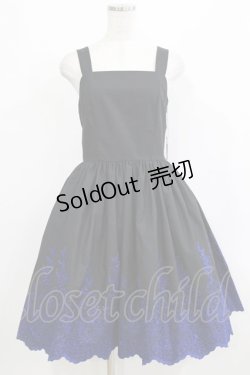 画像1: Moi-meme-Moitie / Rose Garden刺繍ジャンパースカート 9号 黒×青 H-26-02-10-001-MO-OP-KB-ZH