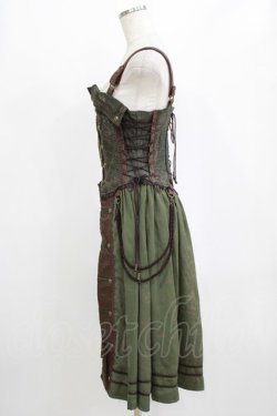 画像2: OZZ ANGELO / 薔薇十字刺繍ビスチェオーバーワンピース  カーキ H-26-02-10-035-OO-OP-KB-ZH
