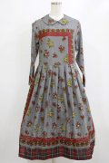 Jane Marple Dans Le Salon / Flowers of Jouy scarf Tartan check hem dress  グレー H-26-02-10-005-JM-OP-KB-ZH