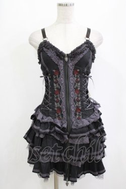 画像1: OZZ ANGELO / 薔薇刺繍フリルビスチェワンピース  グレー H-26-02-10-036-OO-OP-KB-ZH