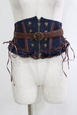 画像1: OZZ ANGELO / ベルト付ショートコルセット  ネイビー×ブラウン H-26-02-10-048-OO-ZA-KB-ZH