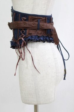 画像2: OZZ ANGELO / ベルト付ショートコルセット  ネイビー×ブラウン H-26-02-10-048-OO-ZA-KB-ZH