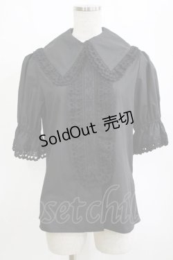 画像1: Moi-meme-Moitie / スカラップコットンレースパフ袖ブラウス 9号 黒 H-26-02-10-055-MO-BL-KB-ZH