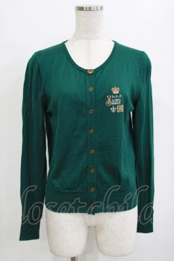 画像1: Jane Marple / ロゴクラウンエンブロイダリーカーディガン  グリーン H-26-02-10-061-JM-TO-KB-ZH