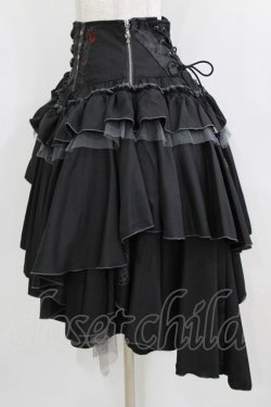 画像2: Ozz oneste / 薔薇刺繍イレギュラースカート  黒 H-26-02-10-012-OO-SK-KB-ZH