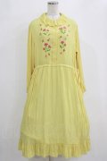 Jane Marple / クレープジョーゼットThistle embroideryドレス  イエロー H-26-02-11-004-JM-OP-KB-ZH