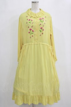 画像1: Jane Marple / クレープジョーゼットThistle embroideryドレス  イエロー H-26-02-11-004-JM-OP-KB-ZH