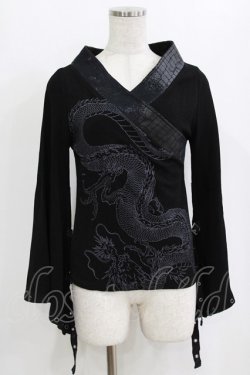 画像1: Qutie Frash / 着物オフショルショートカーデ  黒×赤 H-26-02-11-040-QU-TO-AK-ZH