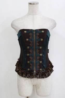 画像1: Ozz oneste / ナポレオンオーバーバストコルセット  ブラウン×グリーン H-26-02-11-045-OO-TO-KB-ZH