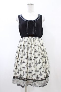 画像1: axes femme / シャンデリア柄切替ワンピース M 生成り/ブラック H-26-02-11-1037-AX-OP-NS-ZH