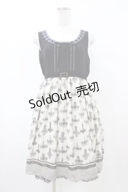 画像1: axes femme / シャンデリア柄切替ワンピース M 生成り/ブラック H-26-02-11-1037-AX-OP-NS-ZH