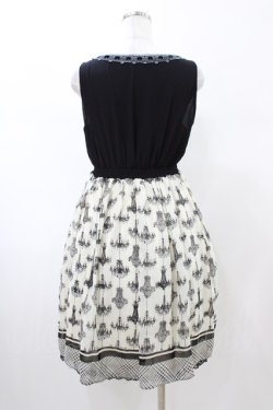 画像2: axes femme / シャンデリア柄切替ワンピース M 生成り/ブラック H-26-02-11-1037-AX-OP-NS-ZH