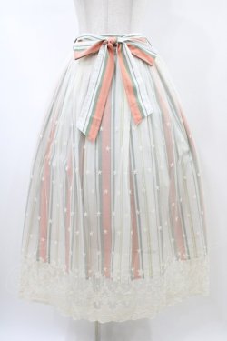 画像1: axes femme / レース重ねストライプスカート M オフ/オレンジ/グリーン H-26-02-11-1043-AX-SK-NS-ZH