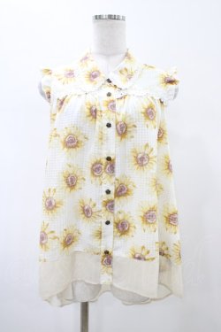 画像1: axes femme / ひまわり柄ノースリブラウス M オフ H-26-02-11-1050-AX-BL-NS-ZH