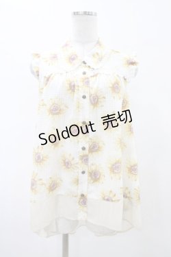 画像1: axes femme / ひまわり柄ノースリブラウス M オフ H-26-02-11-1050-AX-BL-NS-ZH