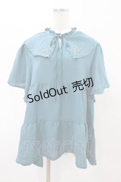 画像1: axes femme / 刺繍襟ティアードチュニック M Bグリーン H-26-02-11-1058-AX-BL-NS-ZH