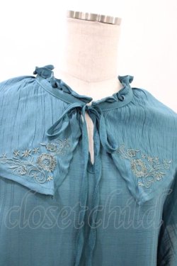 画像3: axes femme / 刺繍襟ティアードチュニック M Bグリーン H-26-02-11-1058-AX-BL-NS-ZH