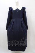 DearMyLove / 配色角襟フリルタック長袖ワンピース 3L ネイビー H-26-02-11-1017-EL-OP-NS-ZH