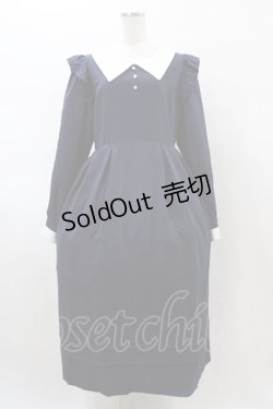 画像1: DearMyLove / 配色角襟フリルタック長袖ワンピース 3L ネイビー H-26-02-11-1017-EL-OP-NS-ZH