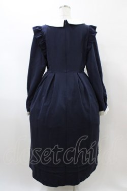 画像2: DearMyLove / 配色角襟フリルタック長袖ワンピース 3L ネイビー H-26-02-11-1017-EL-OP-NS-ZH