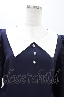 画像3: DearMyLove / 配色角襟フリルタック長袖ワンピース 3L ネイビー H-26-02-11-1017-EL-OP-NS-ZH