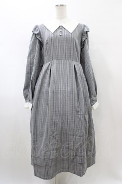 画像1: DearMyLove / 配色角襟フリルタック長袖ワンピース 3L ブラック H-26-02-11-1019-EL-OP-NS-ZH