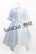 axes femme / バイカラー半袖ワンピ M ブルー H-26-02-11-1024-AX-OP-NS-ZH