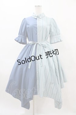 画像1: axes femme / バイカラー半袖ワンピ M ブルー H-26-02-11-1024-AX-OP-NS-ZH