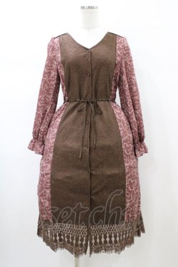 画像1: axes femme / レース×花柄切替ガウンワンピース M ブラウン H-26-02-11-1026-AX-OP-NS-ZH
