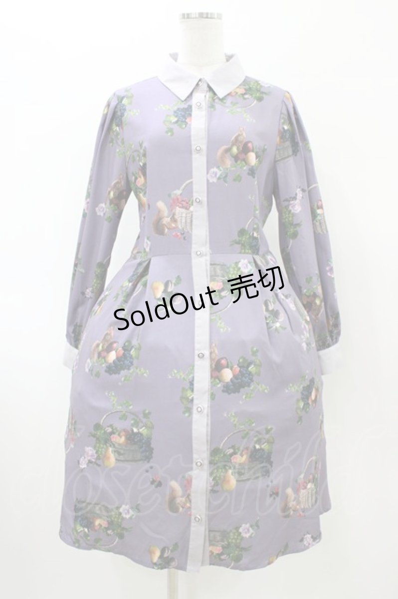 画像1: axes femme POETIQUE / ラ レコルト柄シャツワンピース M パープル H-26-02-11-1028-AX-OP-NS-ZH (1)