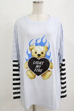 画像1: LISTEN FLAVOR / ファイヤーハートベアレイヤード風ロンT F サックス H-26-02-11-061-PU-TO-AK-ZH