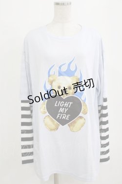 画像1: LISTEN FLAVOR / ファイヤーハートベアレイヤード風ロンT F サックス H-26-02-11-061-PU-TO-AK-ZH