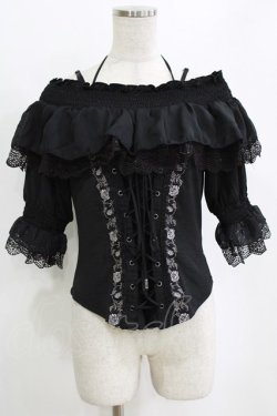 画像1: Ozz oneste / 薔薇刺繍オフショルダープルオーバー  ブラック H-26-02-11-066-OO-TO-KB-ZH