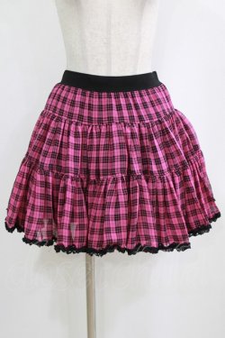 画像1: ALGONQUINS / シフォンチェックスカート F ピンク×黒 H-26-02-11-023-AL-SK-AK-ZH