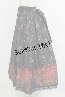 画像2: Chalmiere / 菊と狐柄スカート M ブラック H-26-02-12-023-0-SK-NS-ZH