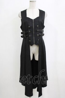 画像1: NIBBLE POISON / ベルトデザインロングベスト M ブラック H-26-02-12-037-0-JA-NS-ZH