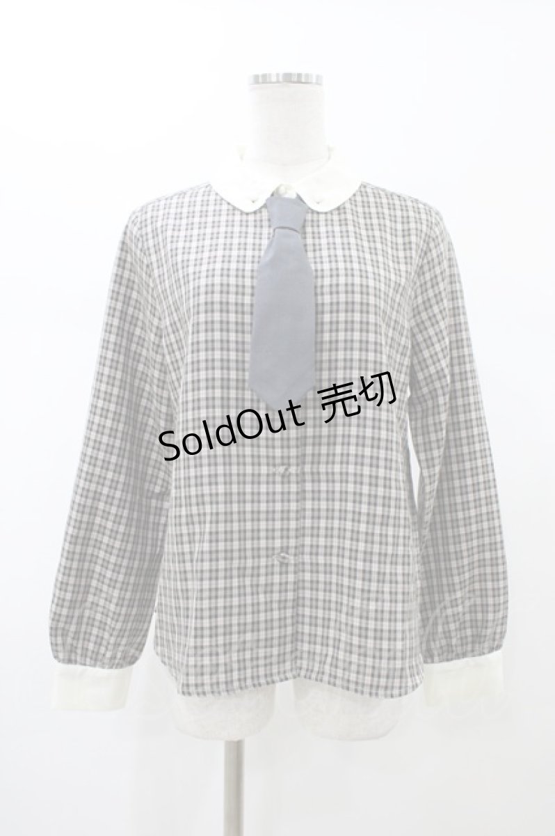 画像1: F i.n.t / プチネクタイ付きクレリックチェックシャツ Free GRAY×BK H-26-02-12-1057-CA-BL-NS-ZH (1)