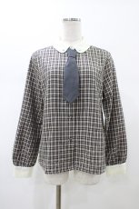 画像1: F i.n.t / プチネクタイ付きクレリックチェックシャツ Free GRAY×BK H-26-02-12-1057-CA-BL-NS-ZH (1)