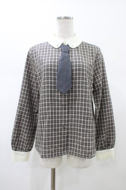 画像1: F i.n.t / プチネクタイ付きクレリックチェックシャツ Free GRAY×BK H-26-02-12-1057-CA-BL-NS-ZH