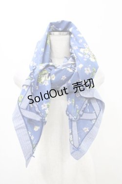 画像1: PINK HOUSE / チェック切替ブーケ柄ストール  ブルー H-26-02-12-1024-LO-ZA-NS-ZH