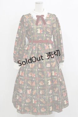 画像1: axes femme kawaii / 森のケーキ屋さん柄ワンピース M ブラウン H-26-02-12-011-AX-OP-NS-ZH